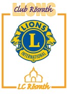 Logo: blau-gelbes Ornament mit der Aufschrift Lions Club Rösrath